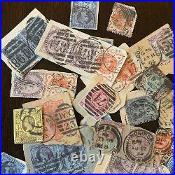 1800's GREAT BRITAIN ENGLAND STAMP LOT COLLECTION ON PAPER. MANY SON CANCELS