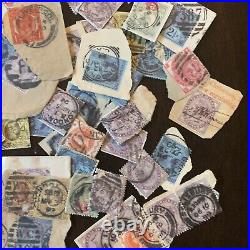 1800's GREAT BRITAIN ENGLAND STAMP LOT COLLECTION ON PAPER. MANY SON CANCELS