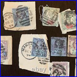 1800's GREAT BRITAIN PERFIN STAMPS ON PAPER OFF PAPER LOT NICE COLLECTION