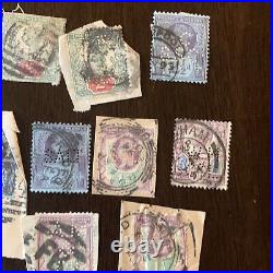 1800's GREAT BRITAIN PERFIN STAMPS ON PAPER OFF PAPER LOT NICE COLLECTION