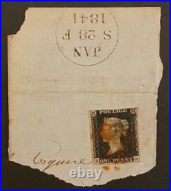 1840 1d BLACK ON 1841 PIECE WITH RED MALTESE CROSS AND 3 GOOD MARGINS