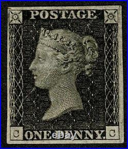 1840 1d Black Pl 5 CC STATE THREE Mint with gum RARE STAMP Cat. £12,500.00