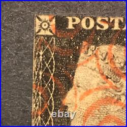 1840' GREAT BRITAIN GB One Penny Black STAMP No. 1 BG MALTESE CROSS- UEEN VICT