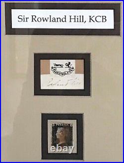 1840 Great Britain Autograph Sir Rowland Hill w 1 Penny Black, Framed See Note