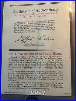 1840 Great Britain Autograph Sir Rowland Hill w 1 Penny Black, Framed See Note