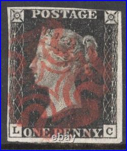 1840 Great Britain GB 1 Penny Black Position L, C Used with Red Maltese Used F/VF