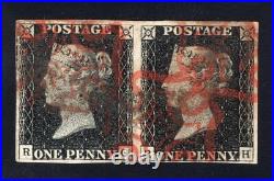 1840 Great Britain. SC#1. SG#1. Used, VF. Plate 1b (RG-RH). Horizontal Pair