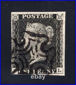 1840 Great Britain. SC#1. SG#1. Used, VF. Plate 8 (I-L). Thin Paper Variety
