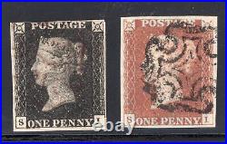 1840 Great Britain. SC#1. SG#2. Used, FVF. Plate 5 Red & Black