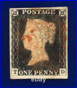 1840 SG2 1d Black Plate 2 AS15 TD Fine Used Cat £375 croh