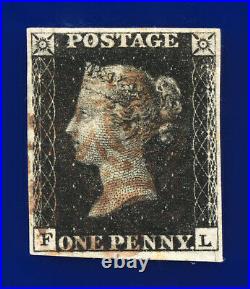 1840 SG2 1d Black Plate 5 AS25 FL Red MX Fine Used Cat £375 diow