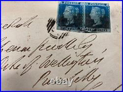 1840's Great Britain S# 2 2pence blue Victoria on Duke of Wellington cover