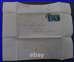 1847 Great Britain Entire ties 2 Blue Penny Stamps to Wellington, Somerset