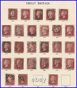 1858/79 SG43/44 1d RED PLATES 199 TO 224 USED HINGED TO ALBUM PAGE CAT £430