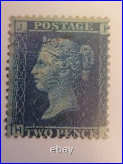 1858 Great Britain Rare Two Pence Queen Victoria Blue Margin Error Stamp