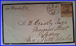 1862 Great Britain Mourning Cover ties 9d QV stamp Ayr to Sydney SHIP LETTER