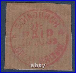 1863 Edinburgh Great Britain Paid 2.5c Red Postmark On Paper Cut Square