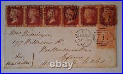 1865 Great Britain Cover ties 7 QV stamps canc Slough to Australia SHIP LETTER