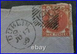 1869 Great Britain Cover ties 10p Stamp cd Dublin-Melbourne, Australia