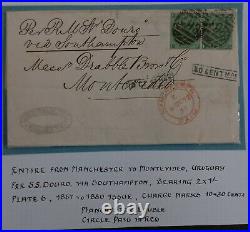 1872 Great Britain Entire ties 2 Stamps cd Manchester-Montevideo, Uruguay