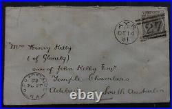 1881 Great Britain Cover ties 6p Stamp w Ayr Duplex (27) cd to GPO. Adelaide, SA