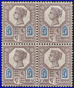1887 JUBILEE SG207a DIE II 5d PURPLE & BRIGHT BLUE UNMOUNTED MINT BLOCK OF 4