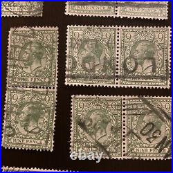 1922/1924 GREAT BRITAIN 9d STAMPS KGV LOT OF PAIRS, STRIPS, AND NICE CANCELS