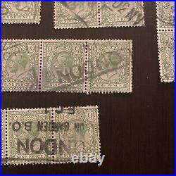 1922/1924 GREAT BRITAIN 9d STAMPS KGV LOT OF PAIRS, STRIPS, AND NICE CANCELS