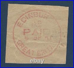 1941 Edinburgh Great Britain Stampless Red Cds Postmark On Paper