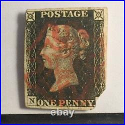 1St POSTAGE STAMP 1840 GReat BRitaiN 1d #1 PENNY BLACK QueeN ViCtORiA QV