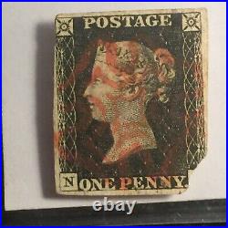 1St POSTAGE STAMP 1840 GReat BRitaiN 1d #1 PENNY BLACK QueeN ViCtORiA QV