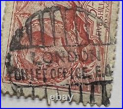 Britain 5 Shilling Stamp With Grilled London Chief Office E. O. Son Sotn Cancels