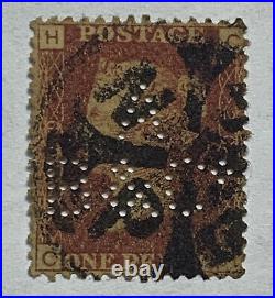 Britain Penny Red With Interesting Cross Cancel And Perfin