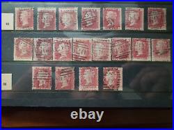 Collection lot of 100 stamps Great Britain Penny Red Pairs 2, 3, 4 Cancels Plate