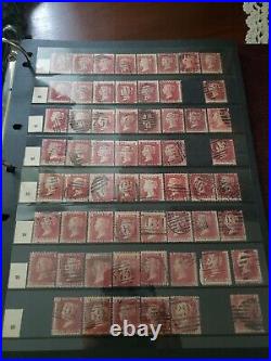 Collection lot of 100 stamps Great Britain Penny Red Pairs 2, 3, 4 Cancels Plate