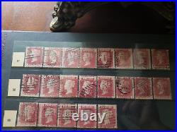 Collection lot of 100 stamps Great Britain Penny Red Pairs 2, 3, 4 Cancels Plate