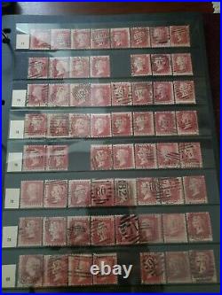 Collection lot of 100 stamps Great Britain Penny Red Pairs 2, 3, 4 Cancels Plate