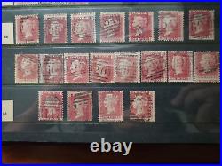 Collection lot of 100 stamps Great Britain Penny Red Pairs 2, 3, 4 Cancels Plate