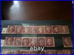 Collection lot of 100 stamps Great Britain Penny Red Pairs 2, 3, 4 Cancels Plate