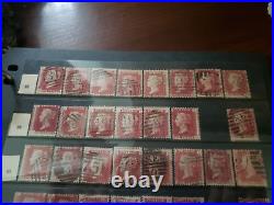 Collection lot of 100 stamps Great Britain Penny Red Pairs 2, 3, 4 Cancels Plate