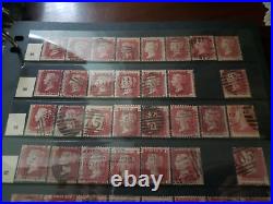 Collection lot of 100 stamps Great Britain Penny Red Pairs 2, 3, 4 Cancels Plate