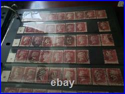 Collection lot of 100 stamps Great Britain Penny Red Pairs 2, 3, 4 Cancels Plate