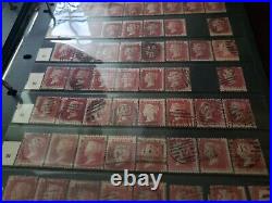 Collection lot of 100 stamps Great Britain Penny Red Pairs 2, 3, 4 Cancels Plate