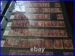 Collection lot of 100 stamps Great Britain Penny Red Pairs 2, 3, 4 Cancels Plate