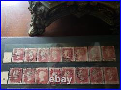 Collection lot of 100 stamps Great Britain Penny Red Pairs 2, 3, 4 Cancels Plate