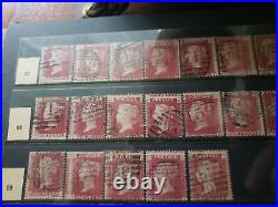 Collection lot of 100 stamps Great Britain Penny Red Pairs 2, 3, 4 Cancels Plate