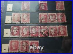 Collection lot of 100 stamps Great Britain Penny Red Pairs 2, 3, 4 Cancels Plate