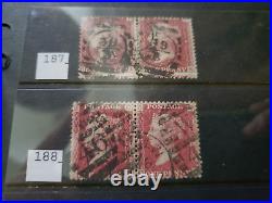 Collection lot of 101 stamps Great Britain Penny Red Pairs 2, 3, 4 Cancels Plate