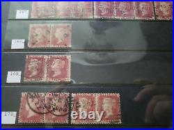 Collection lot of 101 stamps Great Britain Penny Red Pairs 2, 3, 4 Cancels Plate