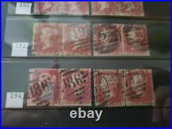 Collection lot of 101 stamps Great Britain Penny Red Pairs 2, 3, 4 Cancels Plate